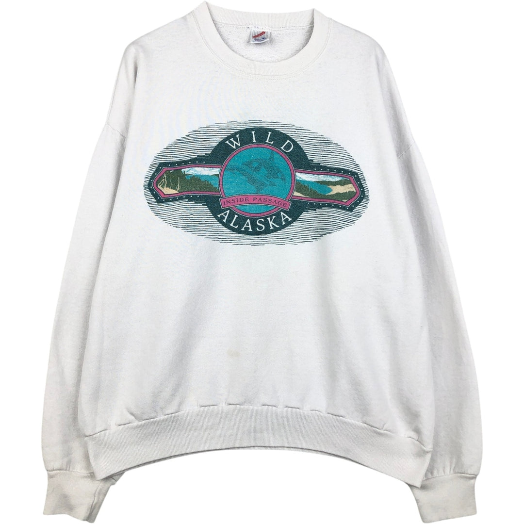 Vintage 80s-90'S Jerzees printed sweatshirt, sweatshirt, made in USA, men's XL size cotton white type Vintage Second Hand