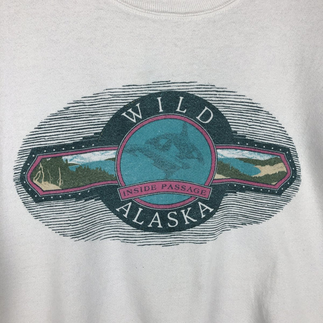 Vintage 80s-90'S Jerzees printed sweatshirt, sweatshirt, made in USA, men's XL size cotton white type Vintage Second Hand