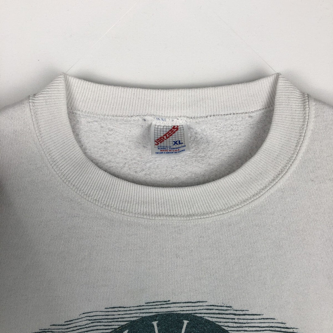 Vintage 80s-90'S Jerzees printed sweatshirt, sweatshirt, made in USA, men's XL size cotton white type Vintage Second Hand