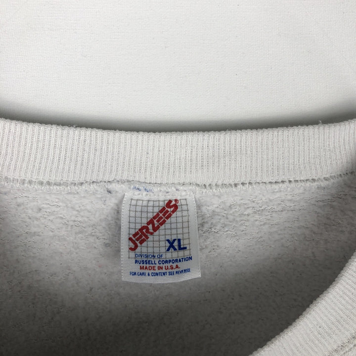 Vintage 80s-90'S Jerzees printed sweatshirt, sweatshirt, made in USA, men's XL size cotton white type Vintage Second Hand
