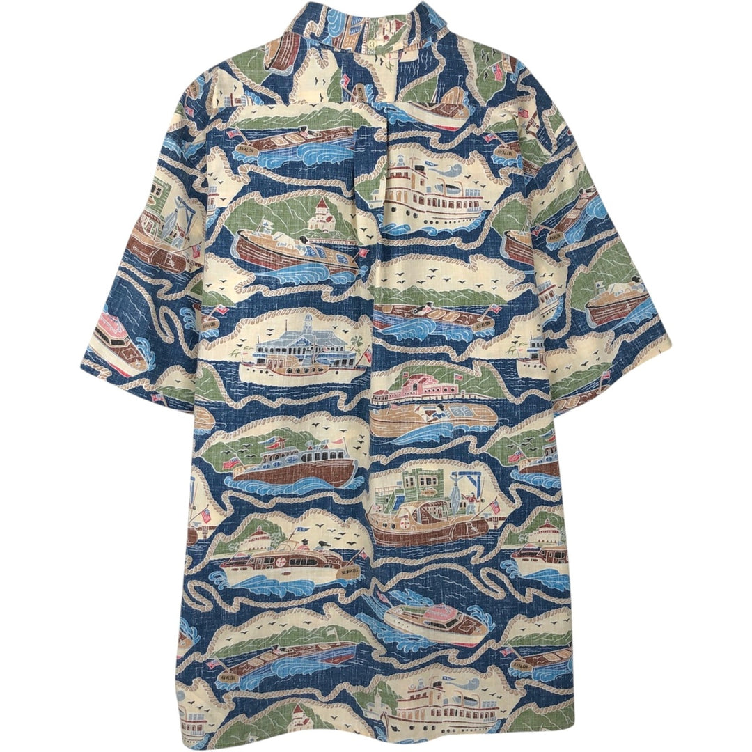 90'S Reyn Spooner DIETRICH VAREZ COLLECTION all-over print button-down Hawaiian Aloha shirt, made in Hawaii, men's size XL equivalent. cotton navy blue type Vintage Second Hand