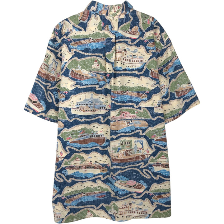 90'S Reyn Spooner DIETRICH VAREZ COLLECTION all-over print button-down Hawaiian Aloha shirt, made in Hawaii, men's size XL equivalent. cotton navy blue type Vintage Second Hand