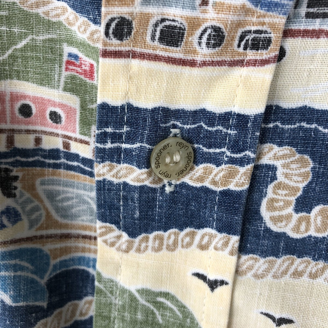 90'S Reyn Spooner DIETRICH VAREZ COLLECTION all-over print button-down Hawaiian Aloha shirt, made in Hawaii, men's size XL equivalent. cotton navy blue type Vintage Second Hand
