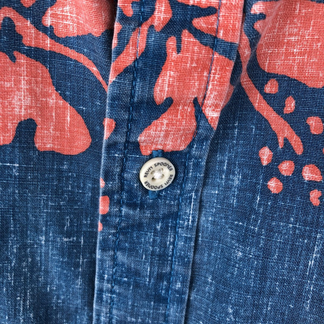 Reyn Spooner Replica Gold Tag Hibiscus Pattern Button-Down Hawaiian Aloha Shirt, Men's Size L (approx.) cotton navy blue type Vintage Second Hand