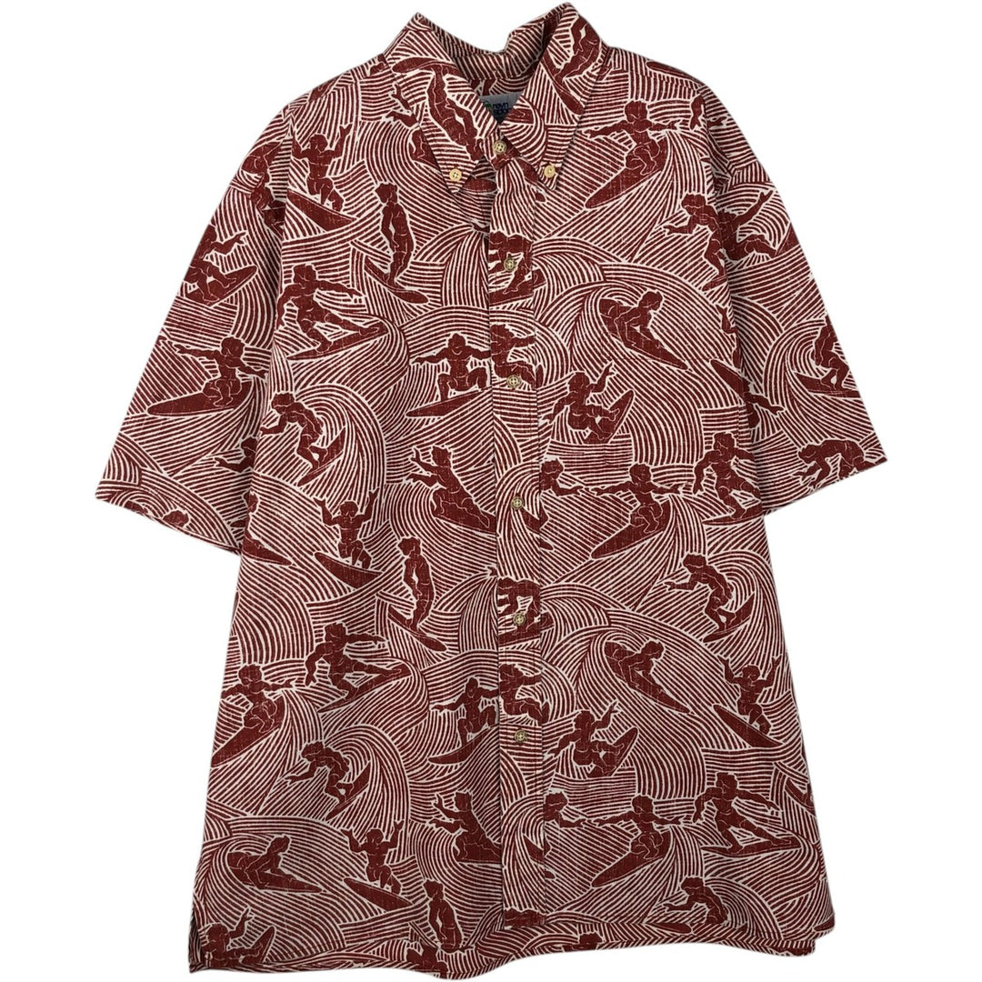 90'S Reyn Spooner Swimsuit Bikini Tag All-over Print Button-down Hawaiian Aloha Shirt Box Shirt Men's Size L (approx.) cotton red type reddish brown Vintage Second Hand