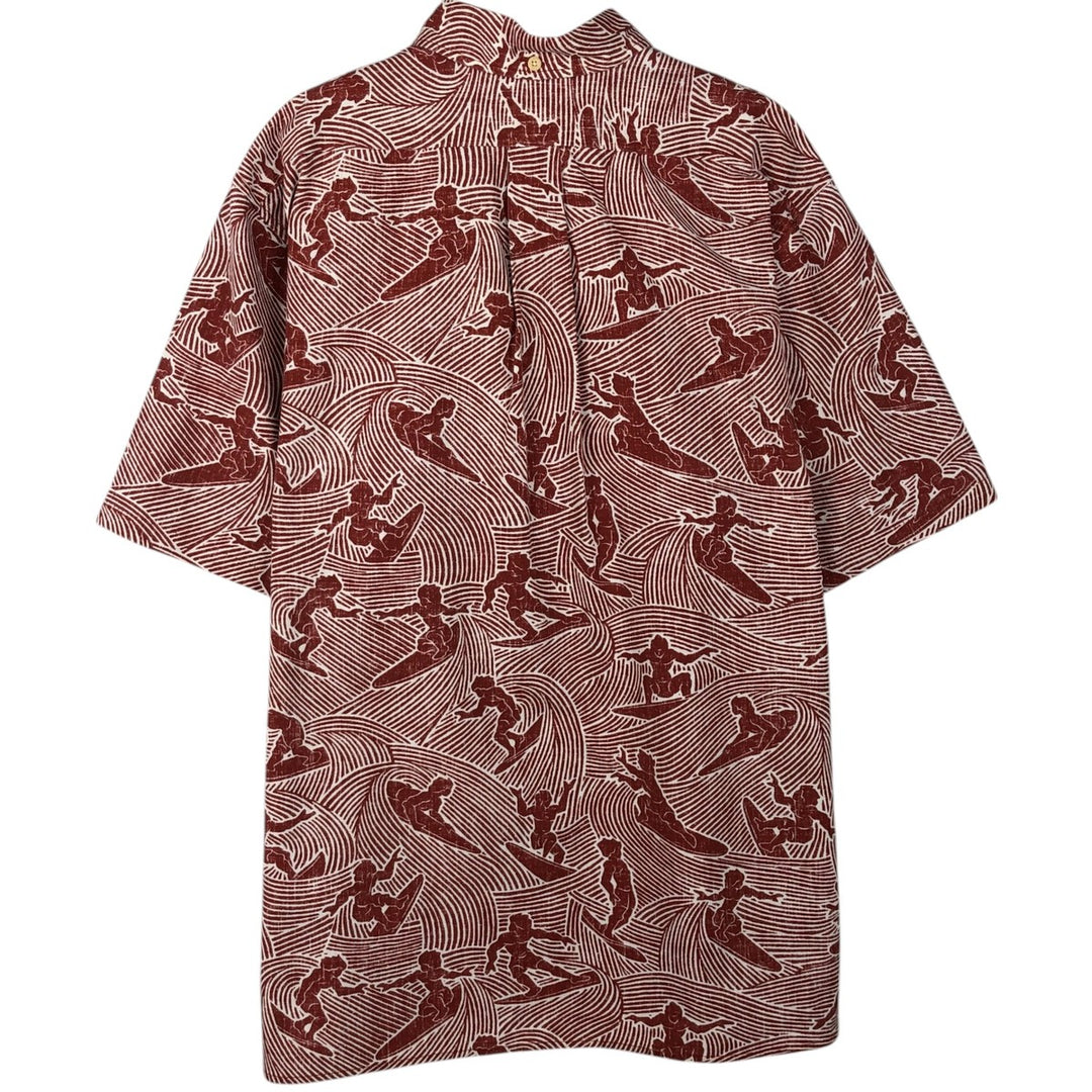 90'S Reyn Spooner Swimsuit Bikini Tag All-over Print Button-down Hawaiian Aloha Shirt Box Shirt Men's Size L (approx.) cotton red type reddish brown Vintage Second Hand