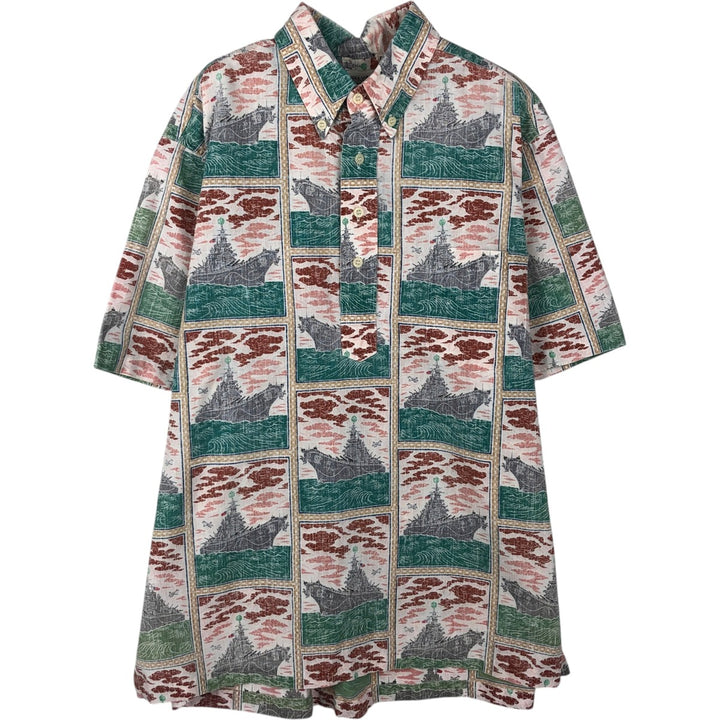 Reyn Spooner DIETRICH VAREZ COLLECTION All-over print half-button button-down Aloha shirt, boxy style, men's size L (approx.) unclear green type Vintage Second Hand