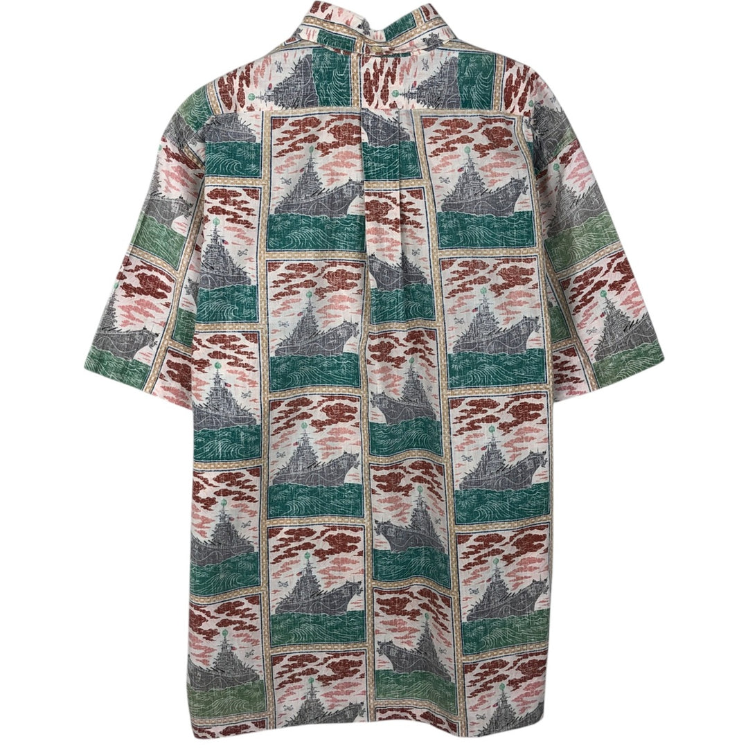 Reyn Spooner DIETRICH VAREZ COLLECTION All-over print half-button button-down Aloha shirt, boxy style, men's size L (approx.) unclear green type Vintage Second Hand