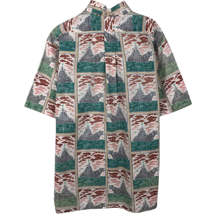 Reyn Spooner DIETRICH VAREZ COLLECTION All-over print half-button button-down Aloha shirt, boxy style, men's size L (approx.) unclear green type Vintage Second Hand
