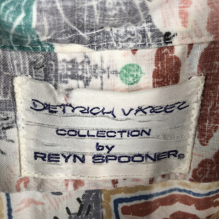 Reyn Spooner DIETRICH VAREZ COLLECTION All-over print half-button button-down Aloha shirt, boxy style, men's size L (approx.) unclear green type Vintage Second Hand