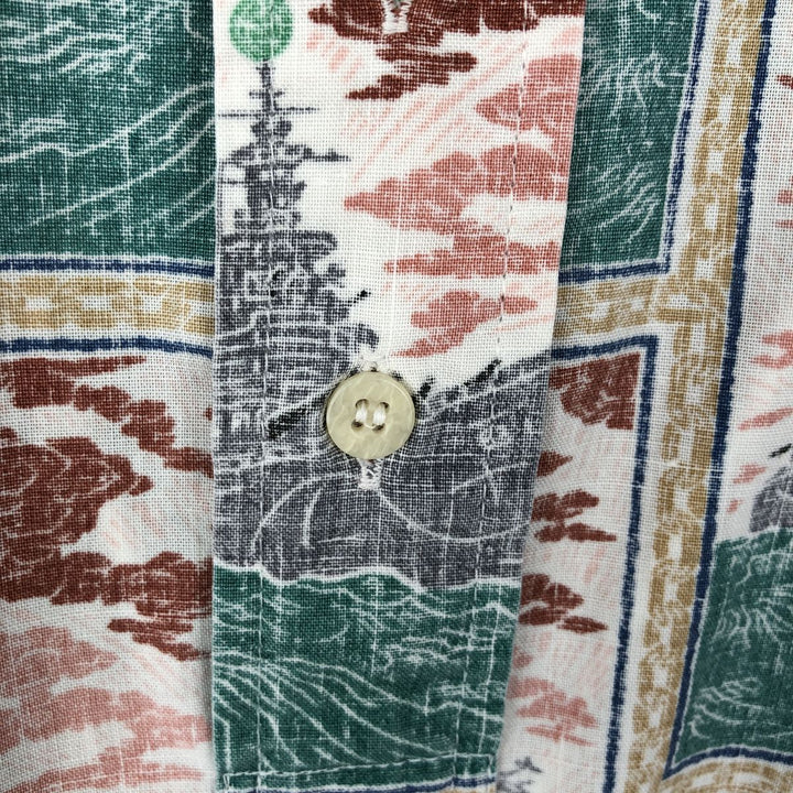 Reyn Spooner DIETRICH VAREZ COLLECTION All-over print half-button button-down Aloha shirt, boxy style, men's size L (approx.) unclear green type Vintage Second Hand
