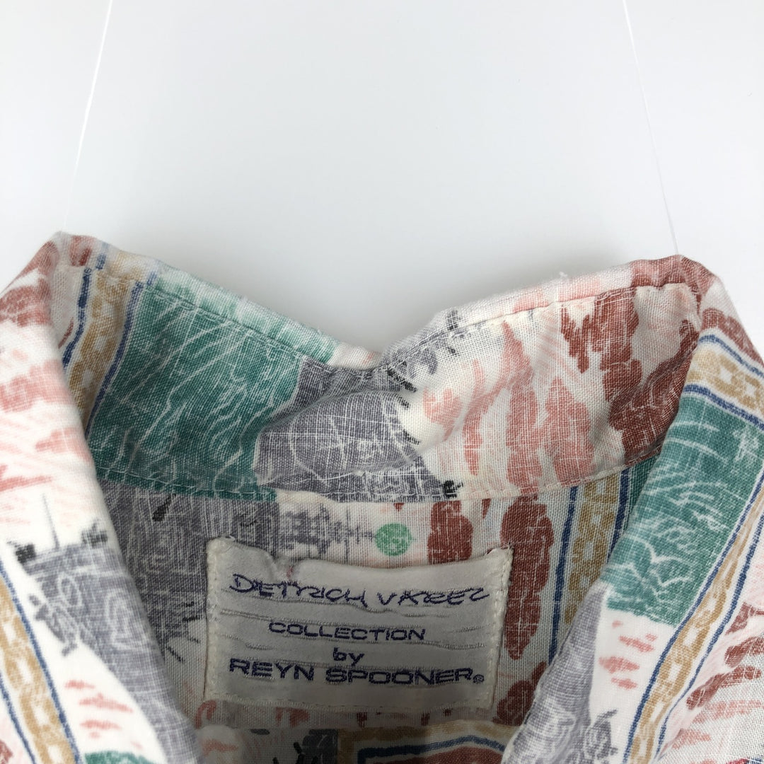 Reyn Spooner DIETRICH VAREZ COLLECTION All-over print half-button button-down Aloha shirt, boxy style, men's size L (approx.) unclear green type Vintage Second Hand