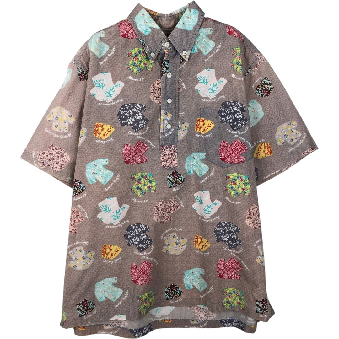 Reyn Spooner Commemorative Classics All-Over Print Half-Button Button-Down Aloha Shirt, Boxy Shirt, Men's Size L (approx.) cotton purple type Vintage Second Hand