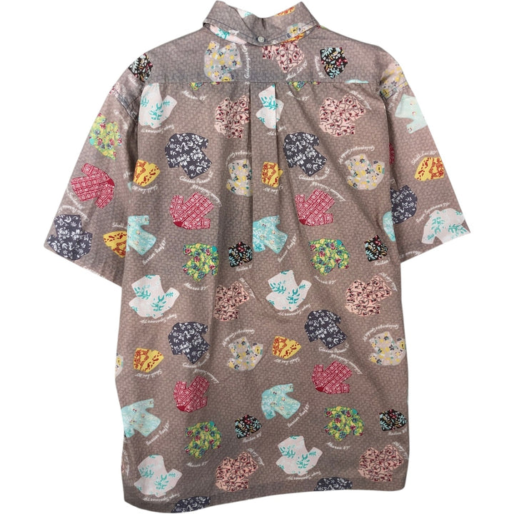Reyn Spooner Commemorative Classics All-Over Print Half-Button Button-Down Aloha Shirt, Boxy Shirt, Men's Size L (approx.) cotton purple type Vintage Second Hand