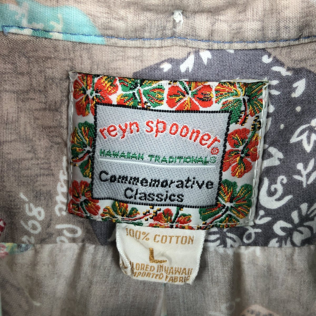 Reyn Spooner Commemorative Classics All-Over Print Half-Button Button-Down Aloha Shirt, Boxy Shirt, Men's Size L (approx.) cotton purple type Vintage Second Hand