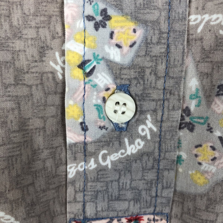 Reyn Spooner Commemorative Classics All-Over Print Half-Button Button-Down Aloha Shirt, Boxy Shirt, Men's Size L (approx.) cotton purple type Vintage Second Hand