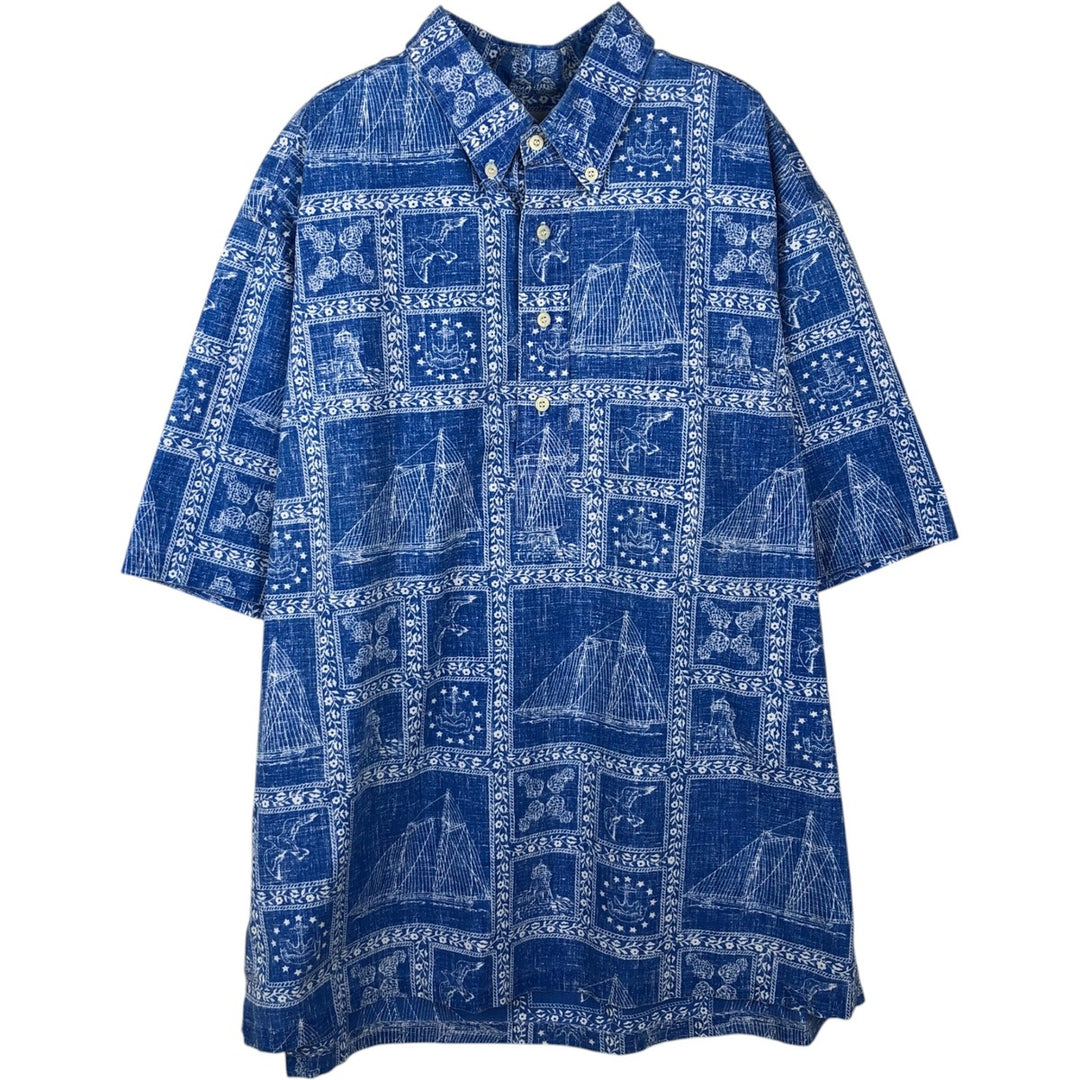 90'S Reyn Spooner swimwear tag Lahaina Sailor half-button button-down Aloha shirt, men's size XL. unclear blue type Vintage Second Hand