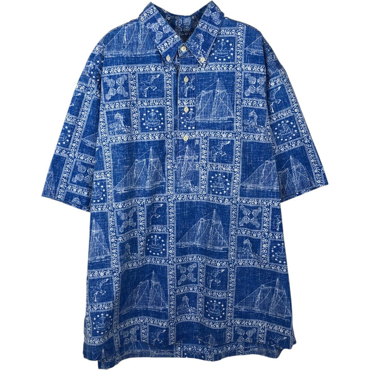 90'S Reyn Spooner swimwear tag Lahaina Sailor half-button button-down Aloha shirt, men's size XL. unclear blue type Vintage Second Hand