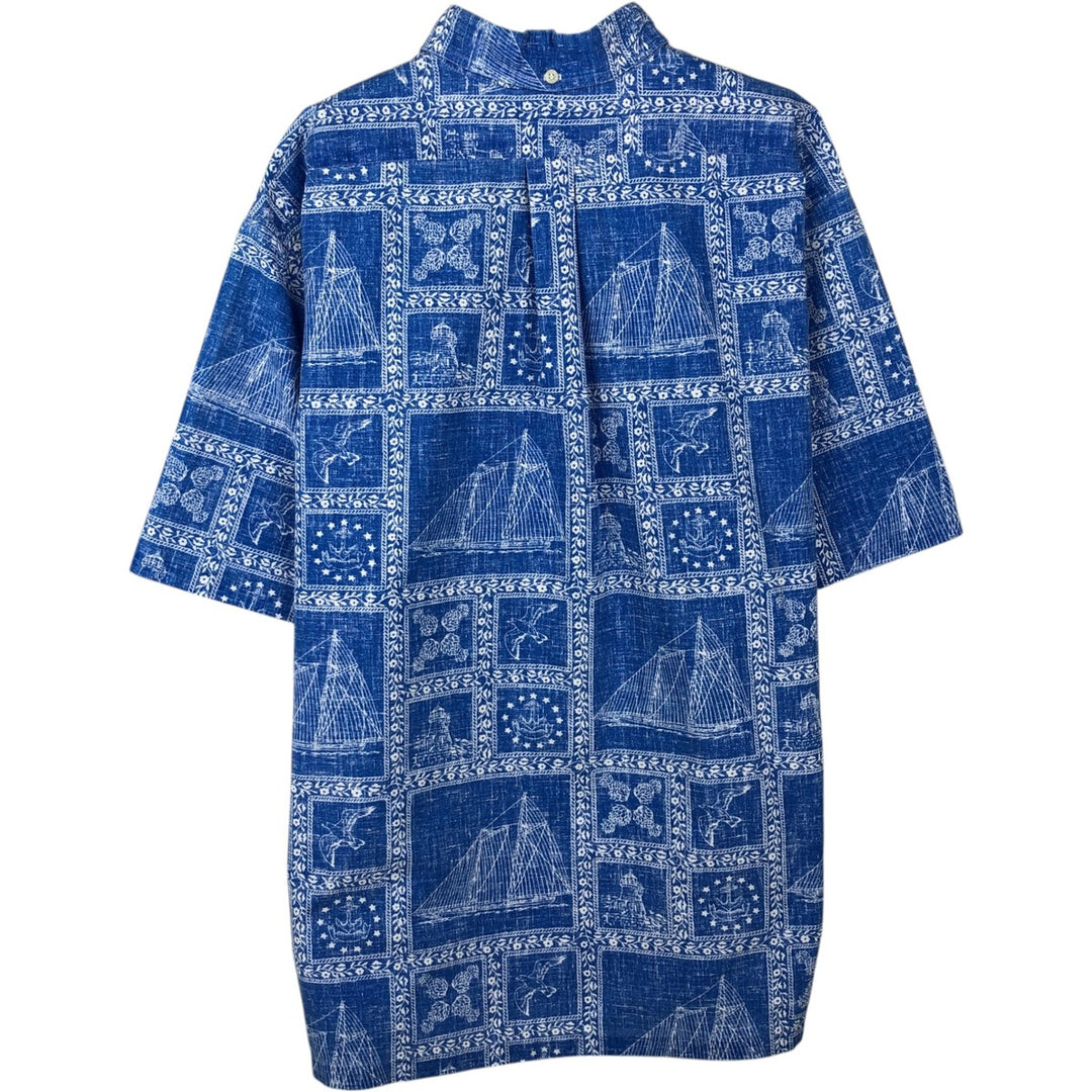 90'S Reyn Spooner swimwear tag Lahaina Sailor half-button button-down Aloha shirt, men's size XL. unclear blue type Vintage Second Hand