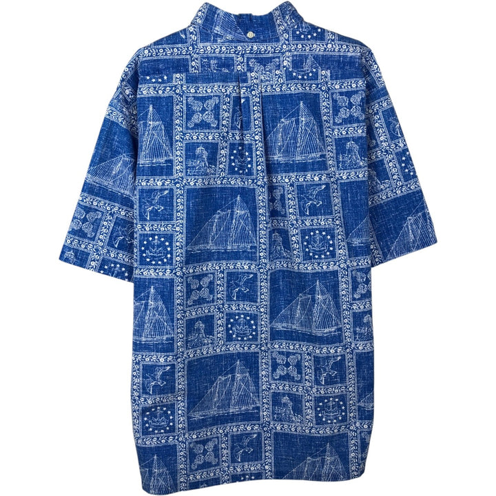 90'S Reyn Spooner swimwear tag Lahaina Sailor half-button button-down Aloha shirt, men's size XL. unclear blue type Vintage Second Hand