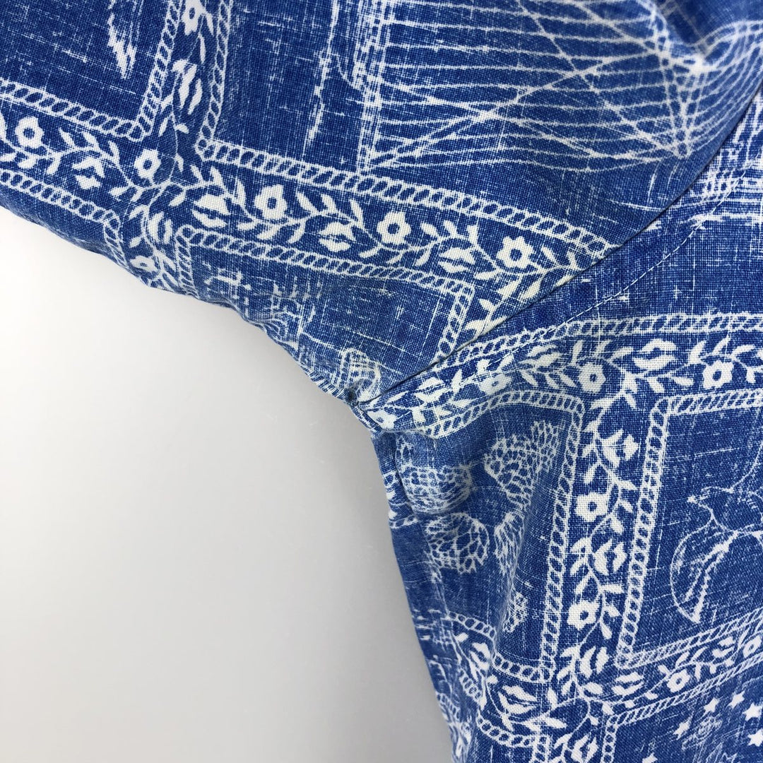 90'S Reyn Spooner swimwear tag Lahaina Sailor half-button button-down Aloha shirt, men's size XL. unclear blue type Vintage Second Hand