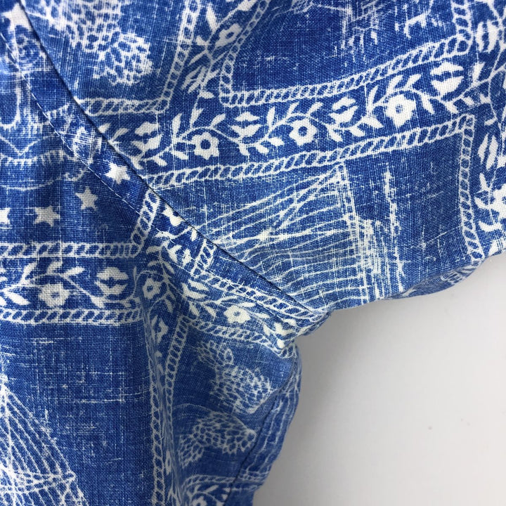 90'S Reyn Spooner swimwear tag Lahaina Sailor half-button button-down Aloha shirt, men's size XL. unclear blue type Vintage Second Hand