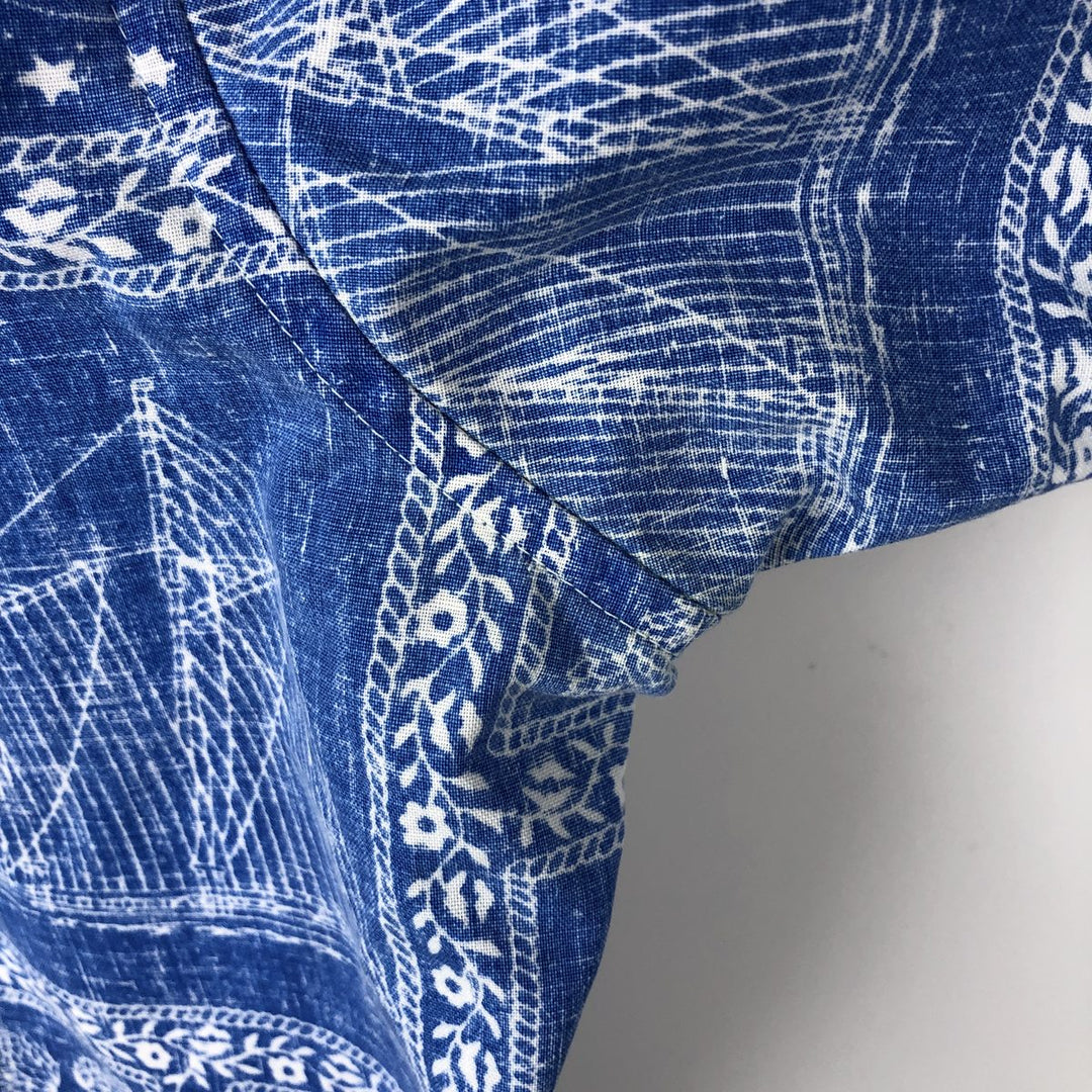 90'S Reyn Spooner swimwear tag Lahaina Sailor half-button button-down Aloha shirt, men's size XL. unclear blue type Vintage Second Hand