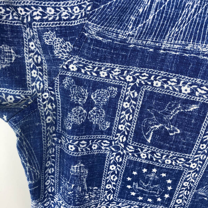 90'S Reyn Spooner swimwear tag Lahaina Sailor half-button button-down Aloha shirt, men's size XL. unclear blue type Vintage Second Hand