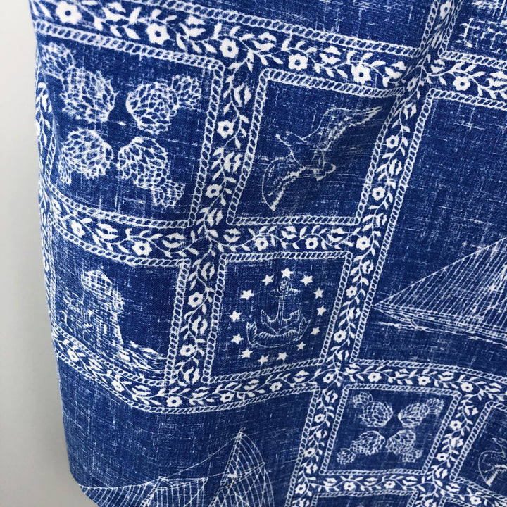 90'S Reyn Spooner swimwear tag Lahaina Sailor half-button button-down Aloha shirt, men's size XL. unclear blue type Vintage Second Hand