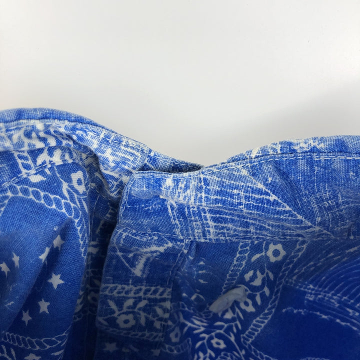 90'S Reyn Spooner swimwear tag Lahaina Sailor half-button button-down Aloha shirt, men's size XL. unclear blue type Vintage Second Hand