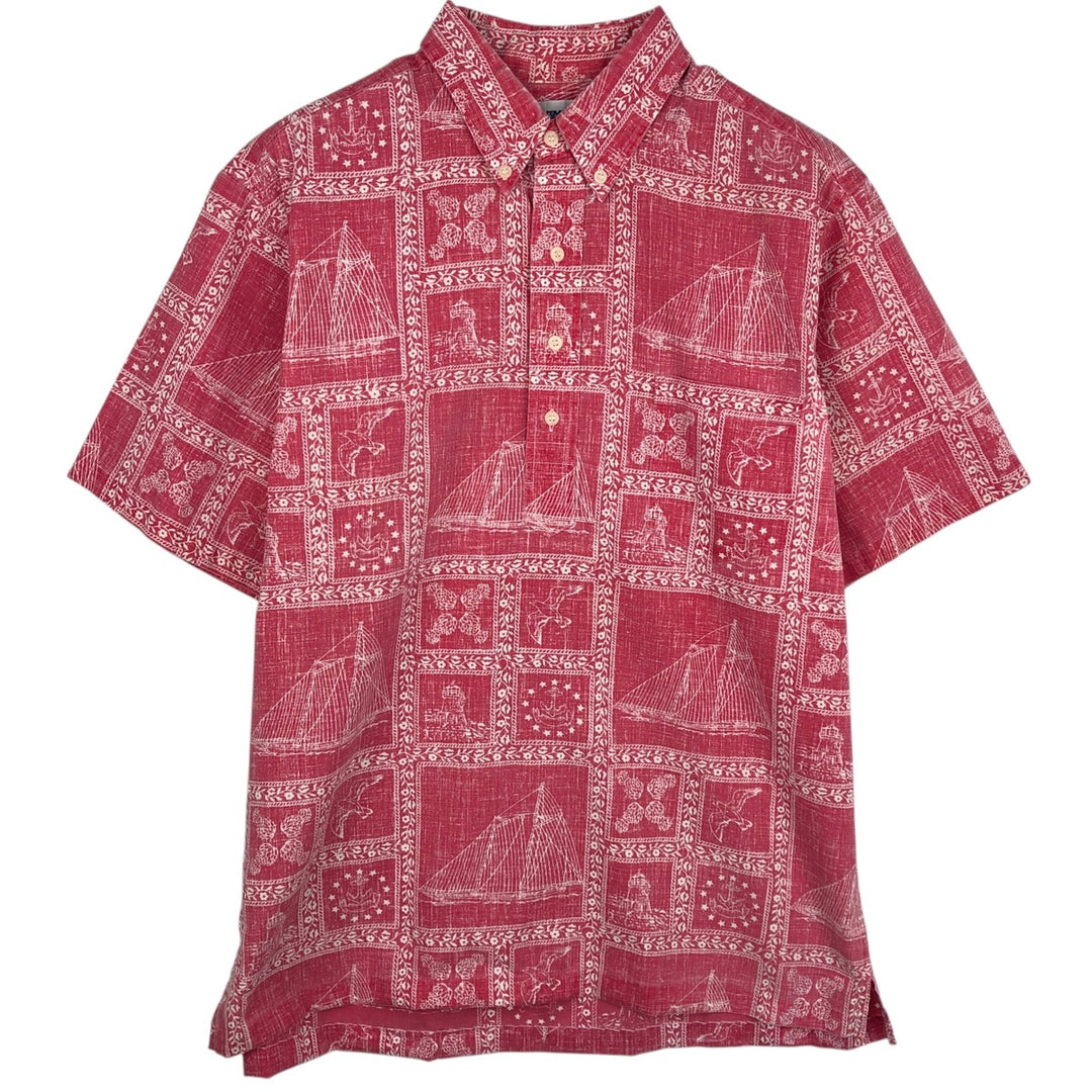 90'S Reyn Spooner Swimsuit Bikini Tag All-over Print Lahaina Sailor Pullover Button-down Aloha Shirt Men's Size L (approx.) cotton red type Vintage Second Hand