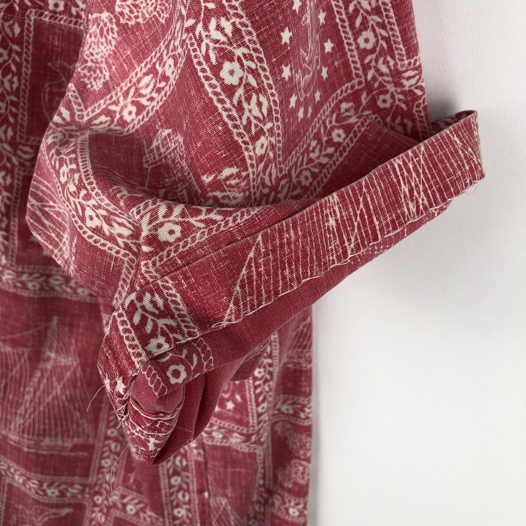 90'S Reyn Spooner Swimsuit Bikini Tag All-over Print Lahaina Sailor Pullover Button-down Aloha Shirt Men's Size L (approx.) cotton red type Vintage Second Hand
