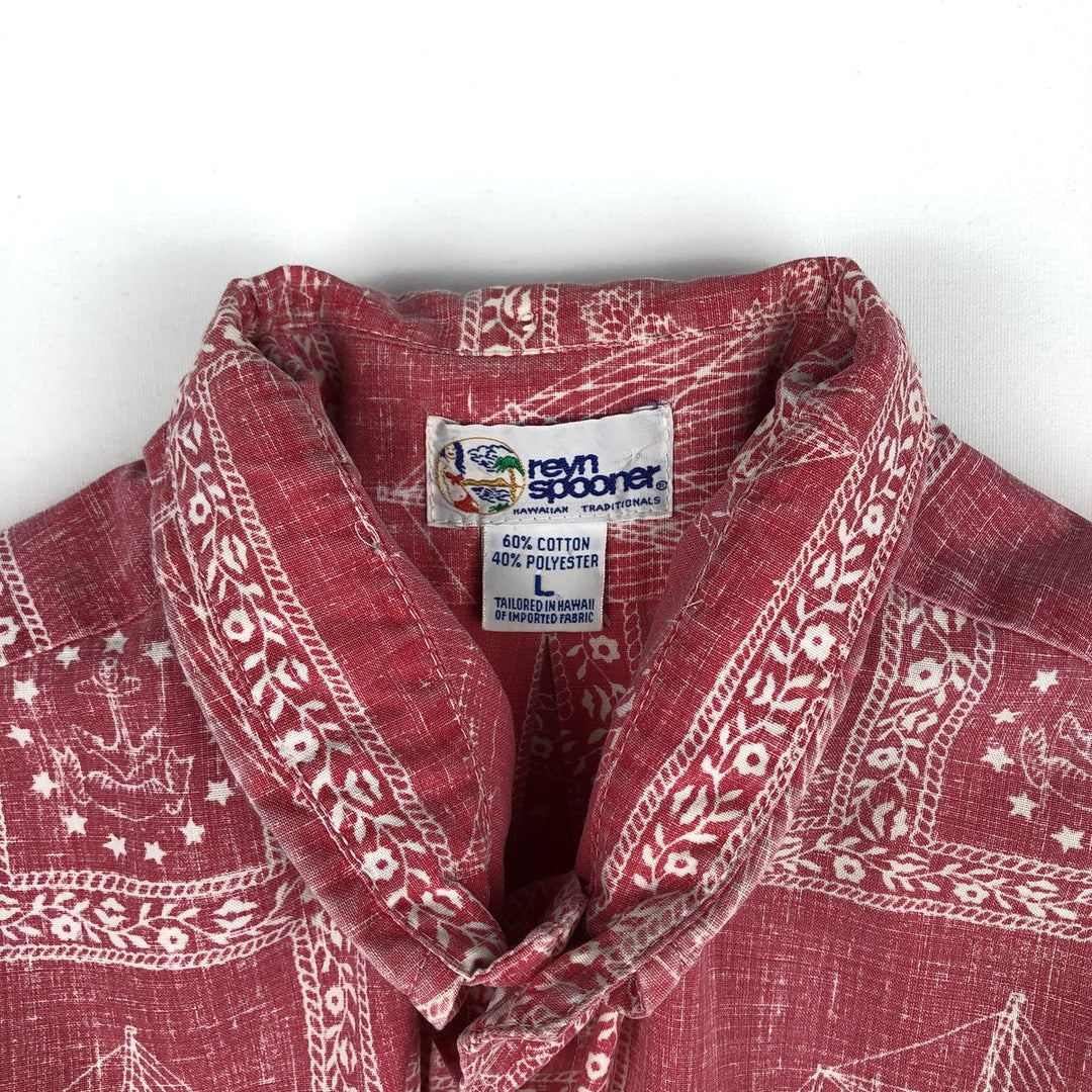 90'S Reyn Spooner Swimsuit Bikini Tag All-over Print Lahaina Sailor Pullover Button-down Aloha Shirt Men's Size L (approx.) cotton red type Vintage Second Hand