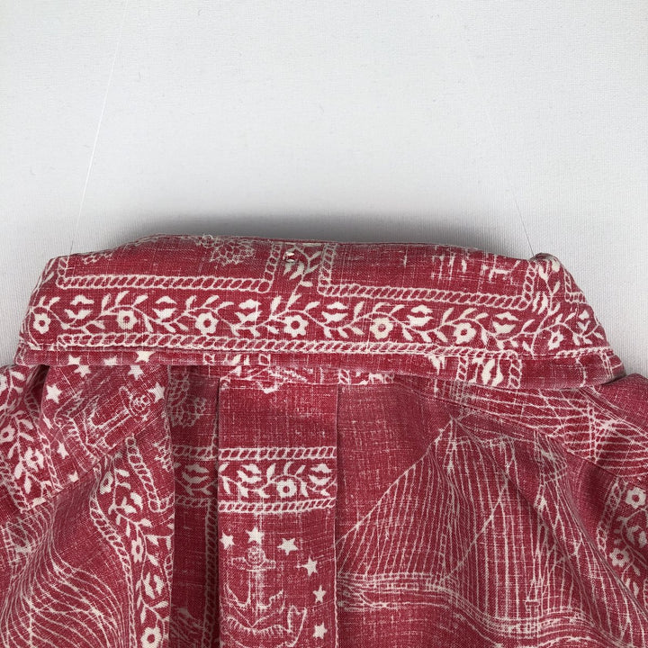 90'S Reyn Spooner Swimsuit Bikini Tag All-over Print Lahaina Sailor Pullover Button-down Aloha Shirt Men's Size L (approx.) cotton red type Vintage Second Hand