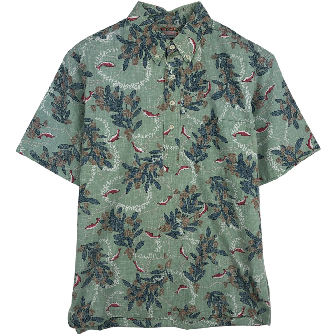 Reyn Spooner Commemorative Classics all-over print pullover button-down Hawaiian Aloha shirt, made in Hawaii, men's size L. cotton green type Vintage Second Hand