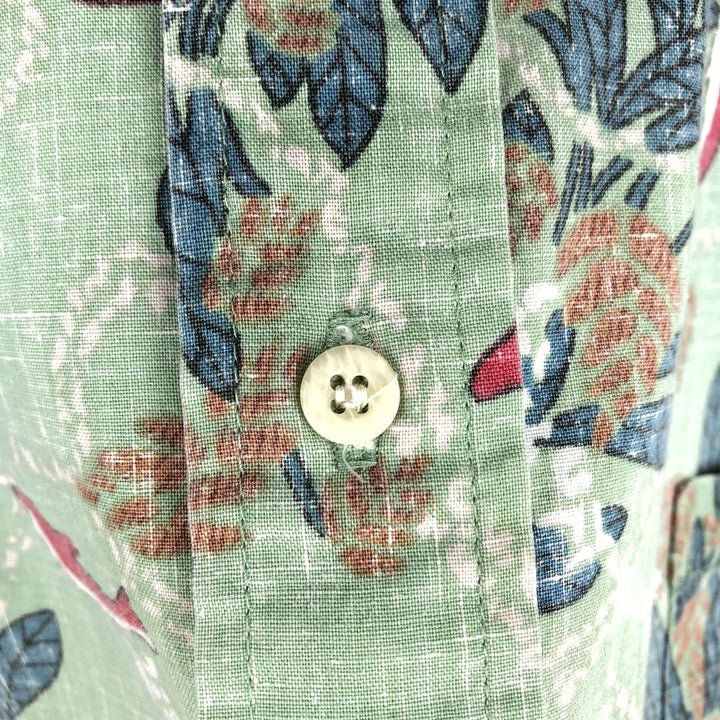 Reyn Spooner Commemorative Classics all-over print pullover button-down Hawaiian Aloha shirt, made in Hawaii, men's size L. cotton green type Vintage Second Hand
