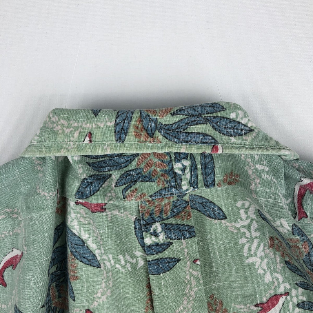 Reyn Spooner Commemorative Classics all-over print pullover button-down Hawaiian Aloha shirt, made in Hawaii, men's size L. cotton green type Vintage Second Hand