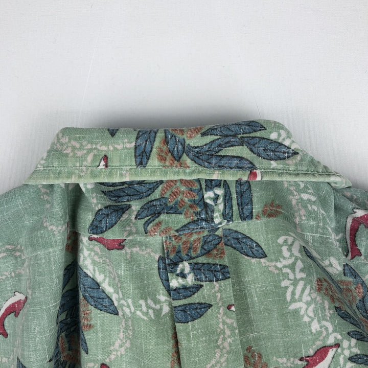 Reyn Spooner Commemorative Classics all-over print pullover button-down Hawaiian Aloha shirt, made in Hawaii, men's size L. cotton green type Vintage Second Hand