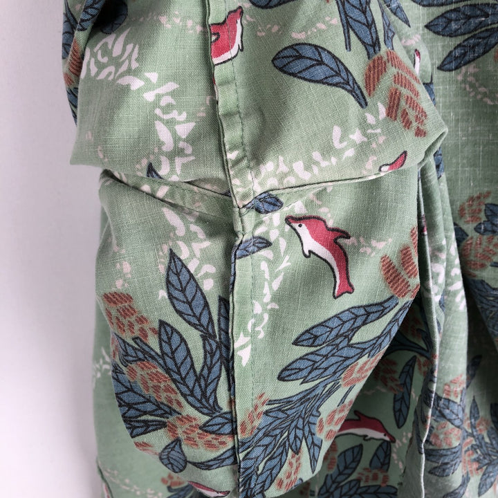 Reyn Spooner Commemorative Classics all-over print pullover button-down Hawaiian Aloha shirt, made in Hawaii, men's size L. cotton green type Vintage Second Hand