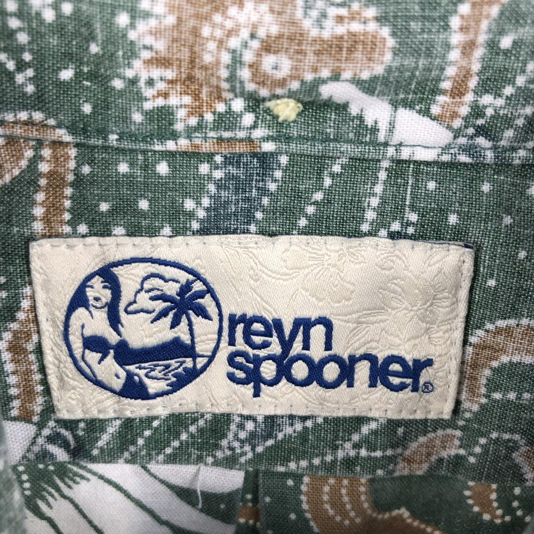 90'S Reyn Spooner swimwear tag, all-over print, Japanese pattern, bird pattern, button-down Hawaiian Aloha shirt, boxy shirt, men's size S (approx.) cotton green type Vintage Second Hand