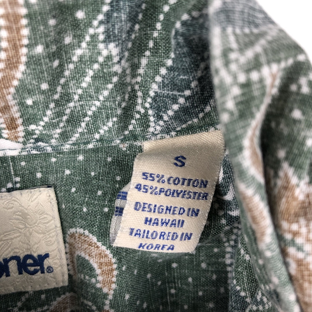 90'S Reyn Spooner swimwear tag, all-over print, Japanese pattern, bird pattern, button-down Hawaiian Aloha shirt, boxy shirt, men's size S (approx.) cotton green type Vintage Second Hand