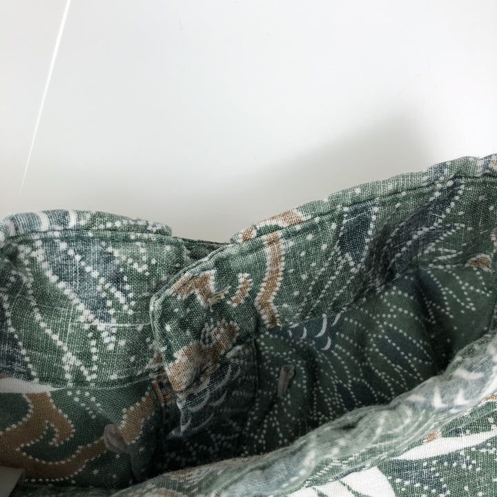 90'S Reyn Spooner swimwear tag, all-over print, Japanese pattern, bird pattern, button-down Hawaiian Aloha shirt, boxy shirt, men's size S (approx.) cotton green type Vintage Second Hand