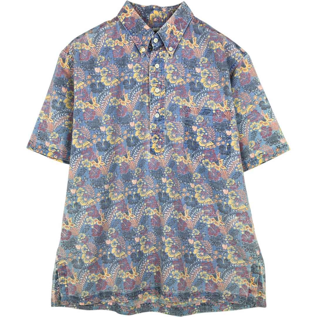 80'S Reyn Spooner Gold Tag Nude Tag Hibiscus Pattern Pullover Button-Down Aloha Shirt Boxy Shirt unclear blue type Vintage Second Hand