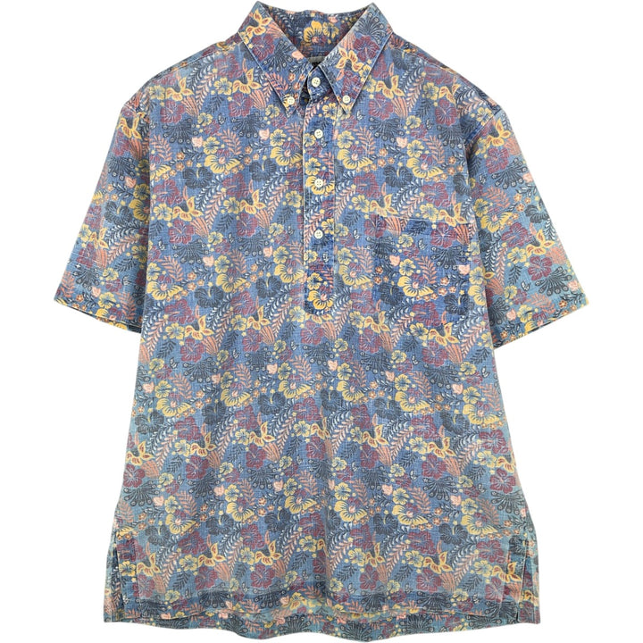 80'S Reyn Spooner Gold Tag Nude Tag Hibiscus Pattern Pullover Button-Down Aloha Shirt Boxy Shirt unclear blue type Vintage Second Hand
