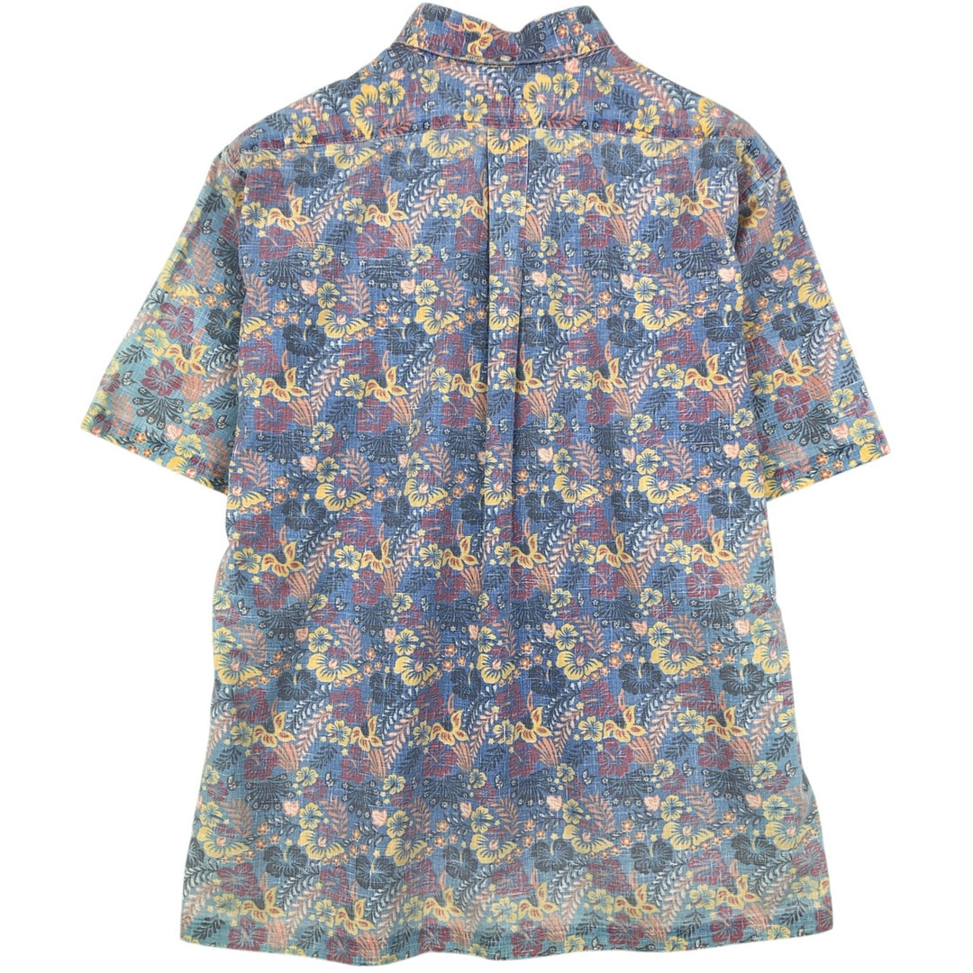 80'S Reyn Spooner Gold Tag Nude Tag Hibiscus Pattern Pullover Button-Down Aloha Shirt Boxy Shirt unclear blue type Vintage Second Hand