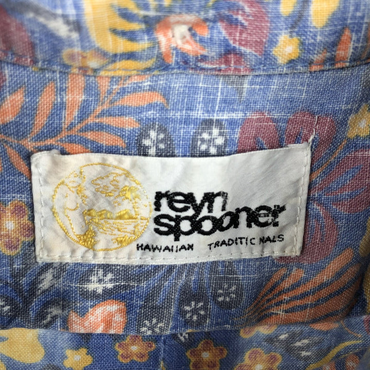 80'S Reyn Spooner Gold Tag Nude Tag Hibiscus Pattern Pullover Button-Down Aloha Shirt Boxy Shirt unclear blue type Vintage Second Hand