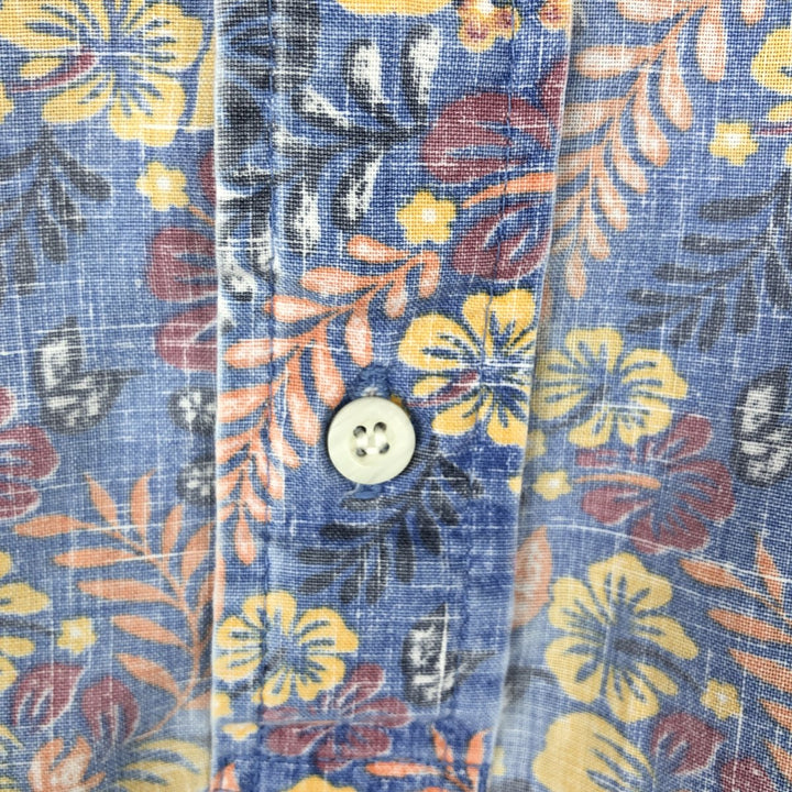 80'S Reyn Spooner Gold Tag Nude Tag Hibiscus Pattern Pullover Button-Down Aloha Shirt Boxy Shirt unclear blue type Vintage Second Hand
