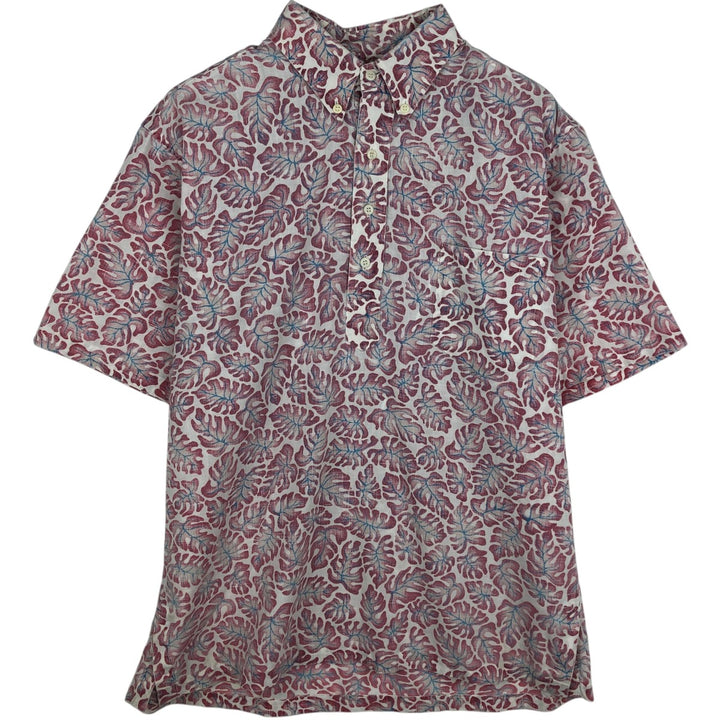 80'S Reyn Spooner Gold Tag Nude Tag All-over Leaf Pattern Pullover Button-Down Aloha Shirt Men's XL (approx.) unclear red type Vintage Second Hand