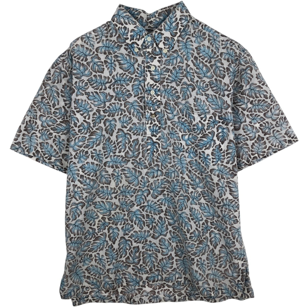 Reyn Spooner Leaf Pattern Pullover Button-Down Hawaiian Aloha Shirt, Men's Size L (Equivalent), Vintage unclear blue type Vintage Second Hand