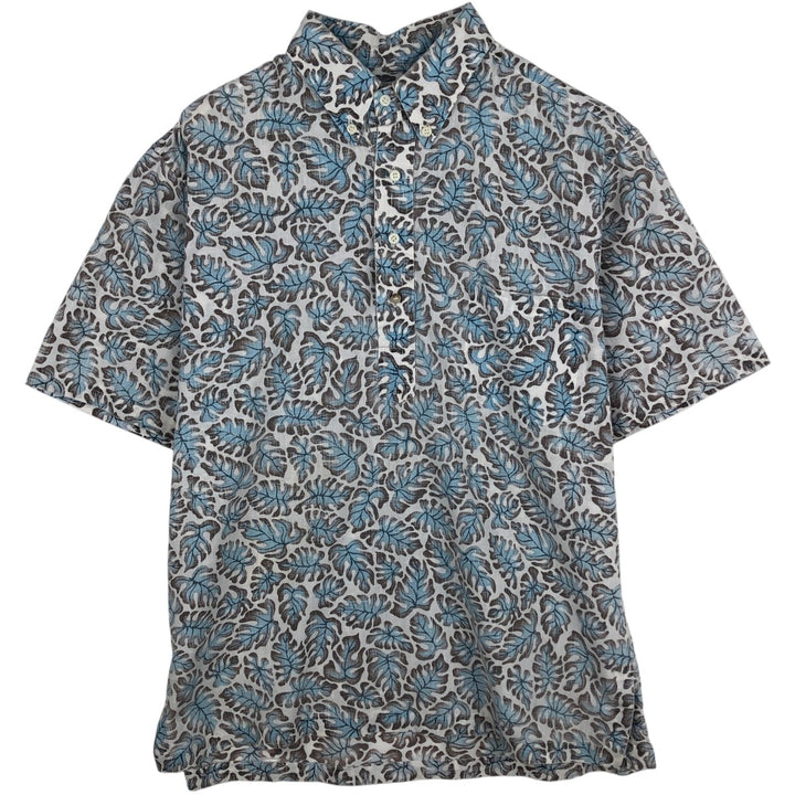 Reyn Spooner Leaf Pattern Pullover Button-Down Hawaiian Aloha Shirt, Men's Size L (Equivalent), Vintage unclear blue type Vintage Second Hand